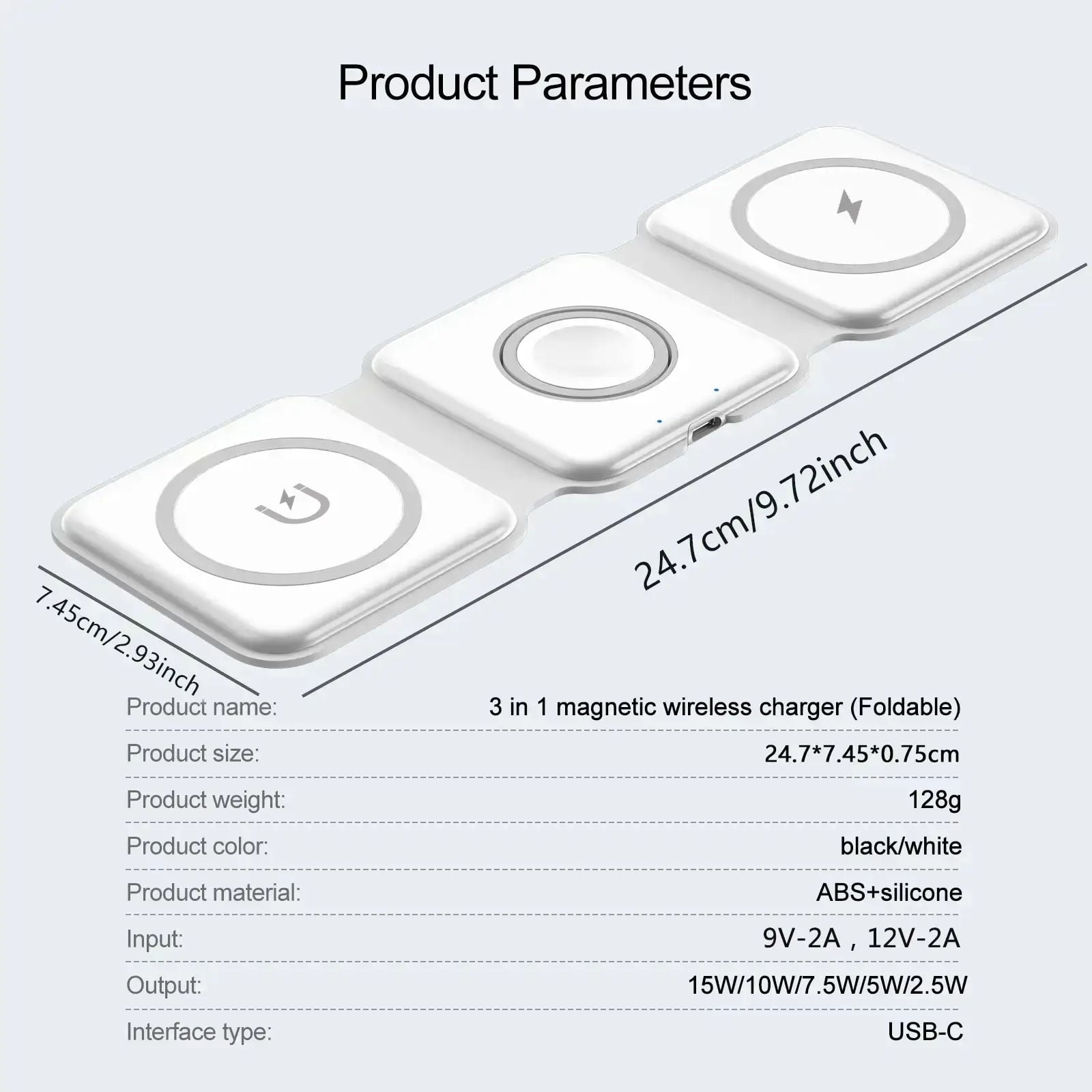 3-in-1 Wireless Charger Multifunctional Foldable Magnetic Travel Charger for Apple Watch Series1-9/SE/Ultra1`2, iPhone 17/16/15/14/13/12/11 Series & AirPods Portable On the Go