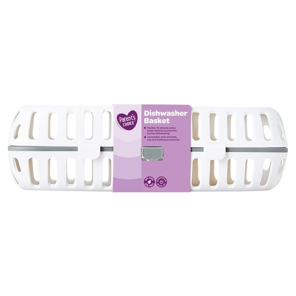 Parent's Choice BPA-Free Plastic White Dishwasher Basket with Flexi Silicone Panel, 1 Pack