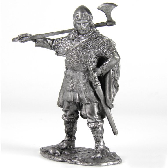 Viking with axe, 8th century metal sculpture. Collection 54mm (scale 1/32) miniature figurine. Tin toy soldiers