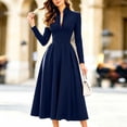thumbnail image 4 of Karymi Stand‑Collared V‑Neck Long‑Sleeve Solid Midi Dresses for Women, High‑Waist A‑Line Formal Dress, 4 of 6