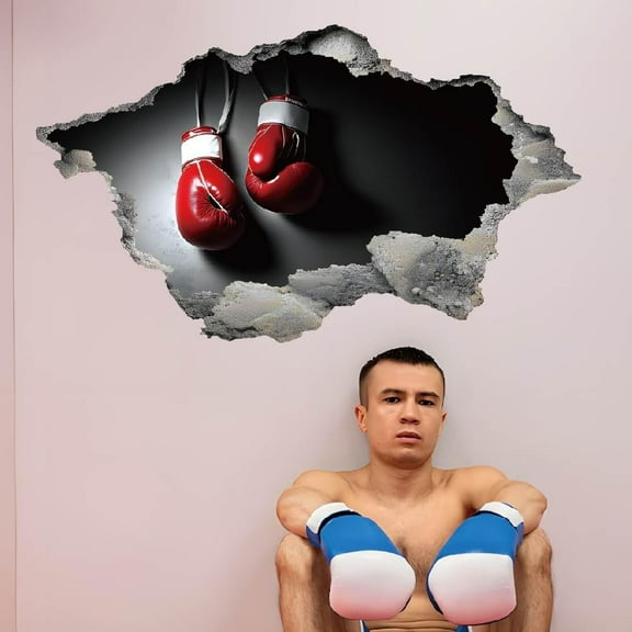 1set 3D Wall Sticker Boxing Gloves Wall Decal Breaking Boxing Glove Decals Stickers Peel and Stick Vinyl Art Decor for Bedroom Livingroom Games Room Gyms Decoration Colorful