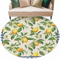 thumbnail image 2 of 5ft Round Rug, Summer Lemon Non-Skid Rubber Backing Large Area Rugs - Living Room Bedroom Home Office, Green Botanical Watercolor Fruits Blue Indoor Floor Mat Carpets Washable Rug, 2 of 9