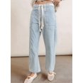 thumbnail image 6 of Women'S Patchwork Design Jeans Loose Straight Drawstring Pants Sky Blue M, 6 of 7
