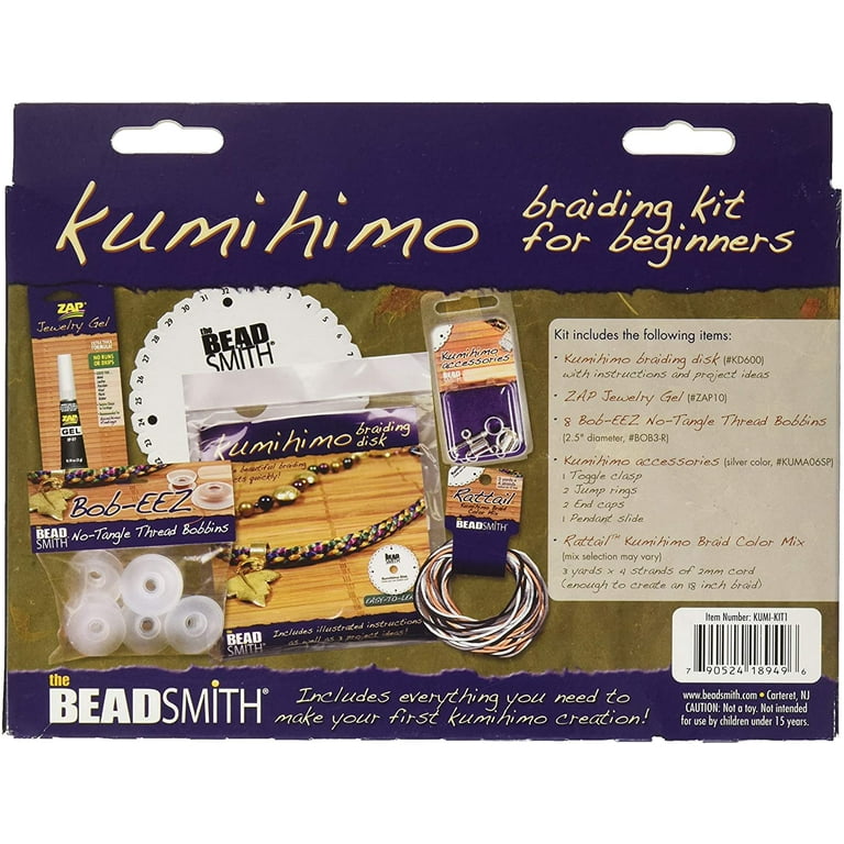 Kumihimo Starter Kit with Disk, Adhesive, Bobbins, Findings, and Cord,  Braiding for Beginners, Jewelry Tools for Braiding