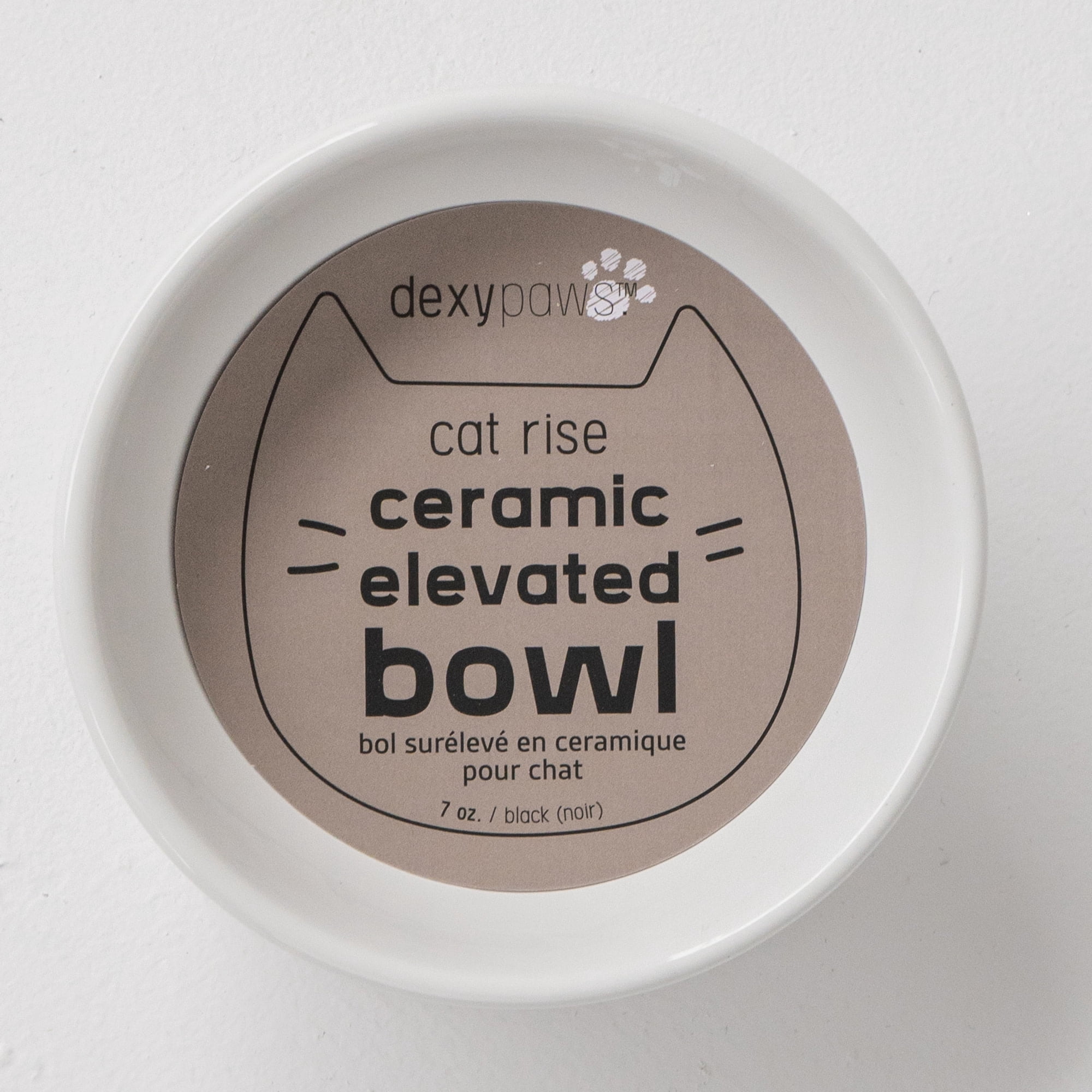 Dexypaws: Elevated Ceramic Bowl For Cats - White - 7oz Capacity, Stylish Pet Safe Feeding Dish, Dishwasher Safe, Food & Water, Ergonomic Height
