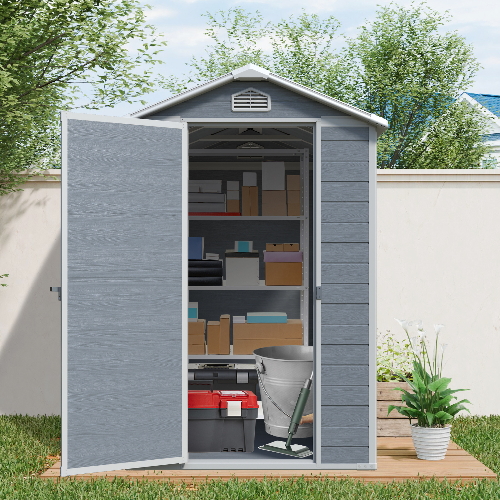 Alvantor 6 x 4 Ft Resin Storage Shed with Floor Outdoor Waterproof Garden Shed with Window and Lockable Door for Backyard, Garden, Patio Gray