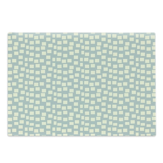 Modern Cutting Board, Big and Small Asymmetrical Squares Pattern Modern Geometric Tile Design Print, Decorative Tempered Glass Cutting and Serving Board, Large Size, Pale Blue Cream, by Ambesonne
