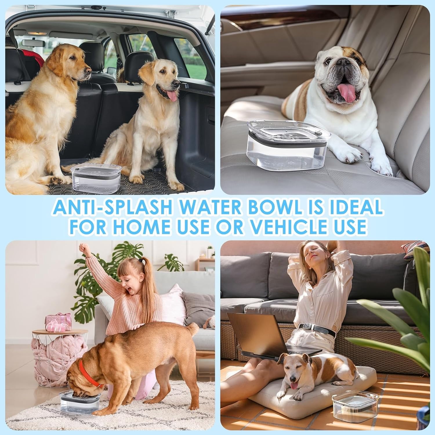 3L Dog Water Bowl No Spill, 101oz Large Spill Proof Dog Bowl Reduce Refill, Anti Splash No Mess Dispenser Dripless Slow Drinking Water Bowl for Sloppy Messy Drinkers (Gray)