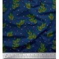 thumbnail image 1 of Soimoi Blue Cotton Voile Fabric Red Berries & Holly Leaves Printed Craft Fabric by the Yard 42 Inch Wide, 1 of 3