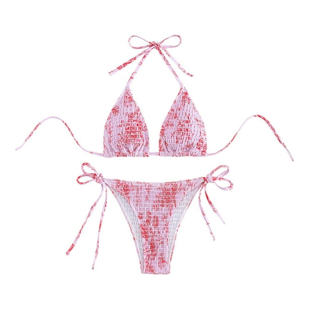 Bikini triangular de dos piezas con lazos laterales para mujer, ideal para surfear en clubes y viajes. Estilo F