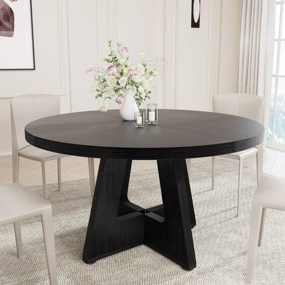 HARIPUL Round Dining Table for 4-6 People, 47" Dining Room Table with Wooden Pedestal Base, Circle Kitchen Tables for Kitchen, Dining Room, Living Room, Table Only