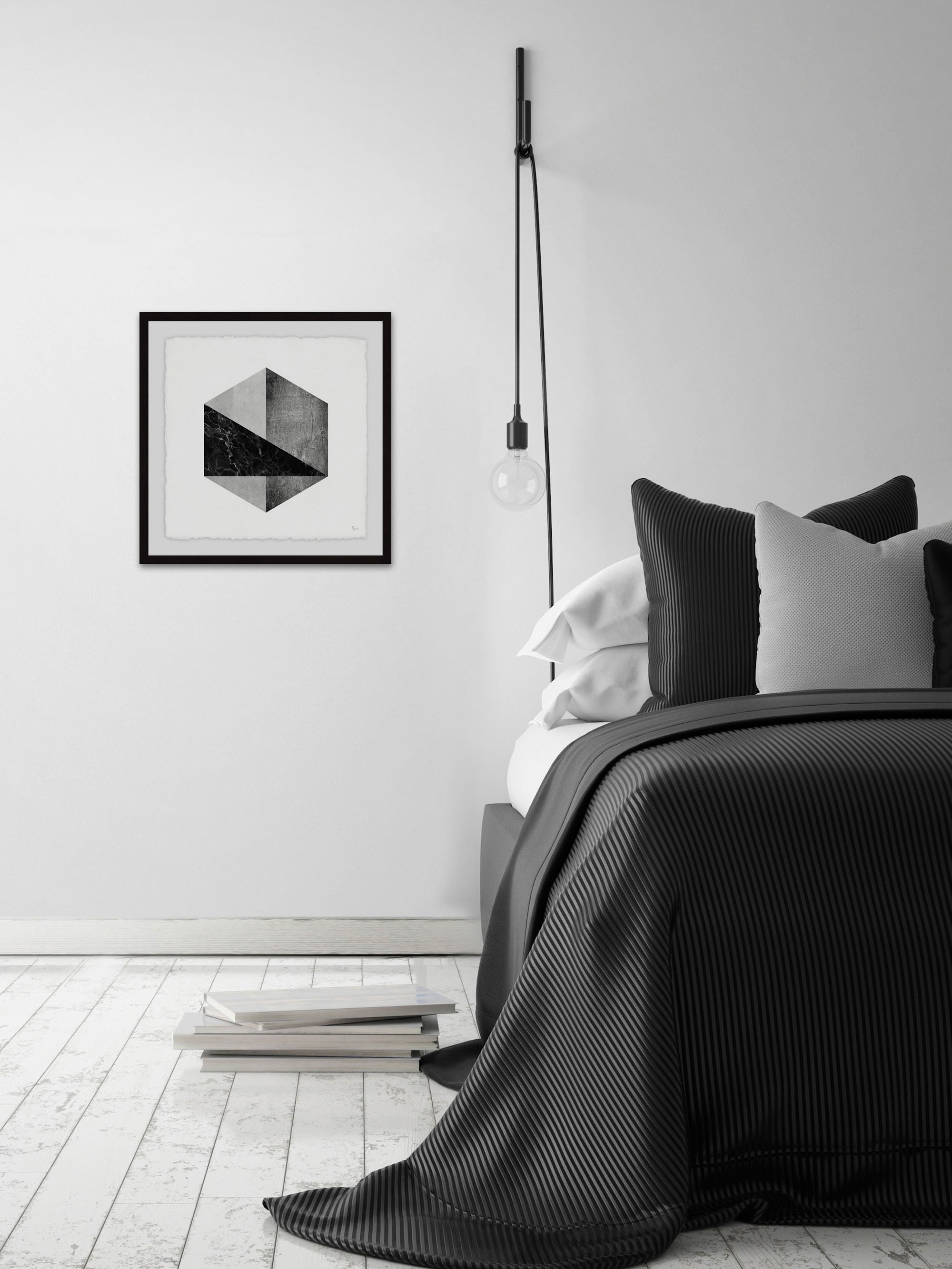 Marble Hexagon Framed Painting Art Print