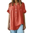 thumbnail image 7 of Women's Short Sleeve T-shirt Women'S Vintage Wash Button Down - Distressed Linen Casual Top,Orange Women's Short sleeve T-shirt 3XL, 7 of 7