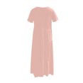 thumbnail image 3 of WIZUTIZ Sundresses for Women Flowy Relaxed Fit Smocked High Waist Tiered Dress Solid Vacation Dress Short Sleeve Crew Neck Peplum Dress for Women's Ankle-Length Breathable Dress Pink, 3 of 5