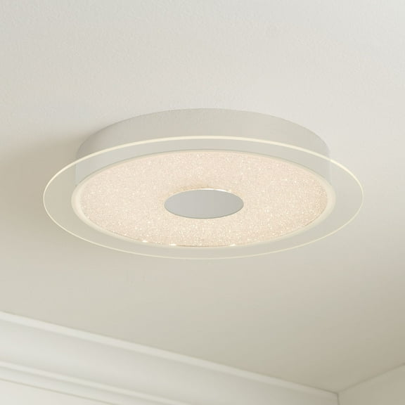 Possini Euro Design Modern Ceiling Light Flush Mount Fixture LED Chrome 16" Wide Crystal Sand Bedroom Kitchen Living Room Bathroom
