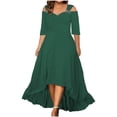 thumbnail image 1 of Robes pour Femmes 2024 Femmes Ample Col en V Épaules Dénudées Manches Mi-Longues Robe Longue Décontractée en Liquidation, 1 of 5