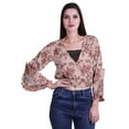 thumbnail image 1 of Moomaya Haut Court Imprimé pour Femmes Style Enveloppant Manches Longues à Volants Blouse d'Été Décontractée, 1 of 5