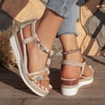 thumbnail image 4 of Pandaie Women's Summer Dressy Platform Sandals Open Toe Low Wedge Heels Espadrille 2.36 Inch Bohemia Beach Vacation Shoes White 7.5, 4 of 7