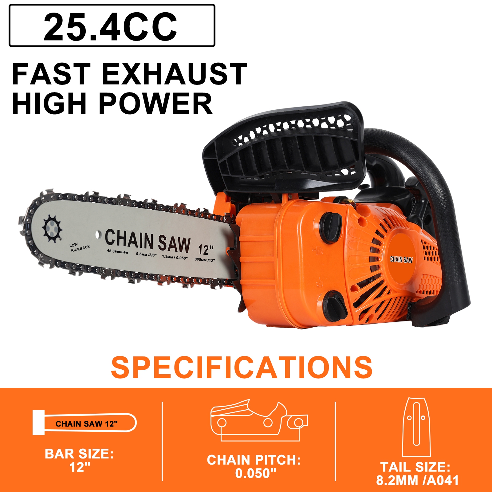 ASKMZ 25.4cc Gas Chainsaw Handheld Logging Saw High-Power Garden Tool for Cutting