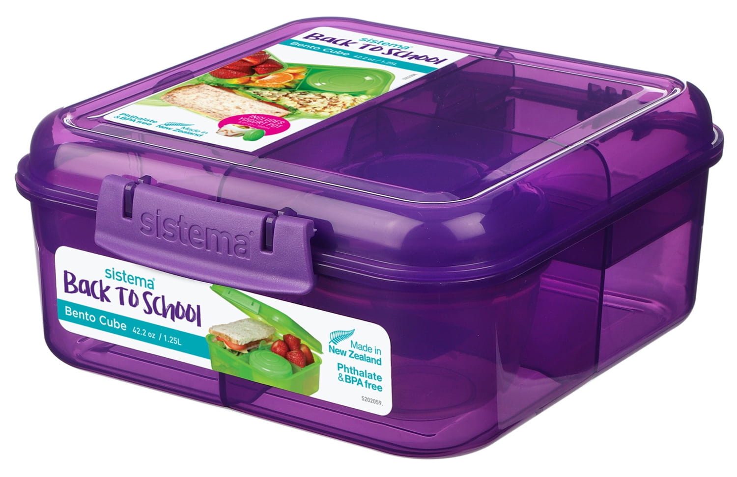 Sistema To Collection Bento Cube Lunch Box Multi-Compartment BPA Free, 1.25 liters, Purple -