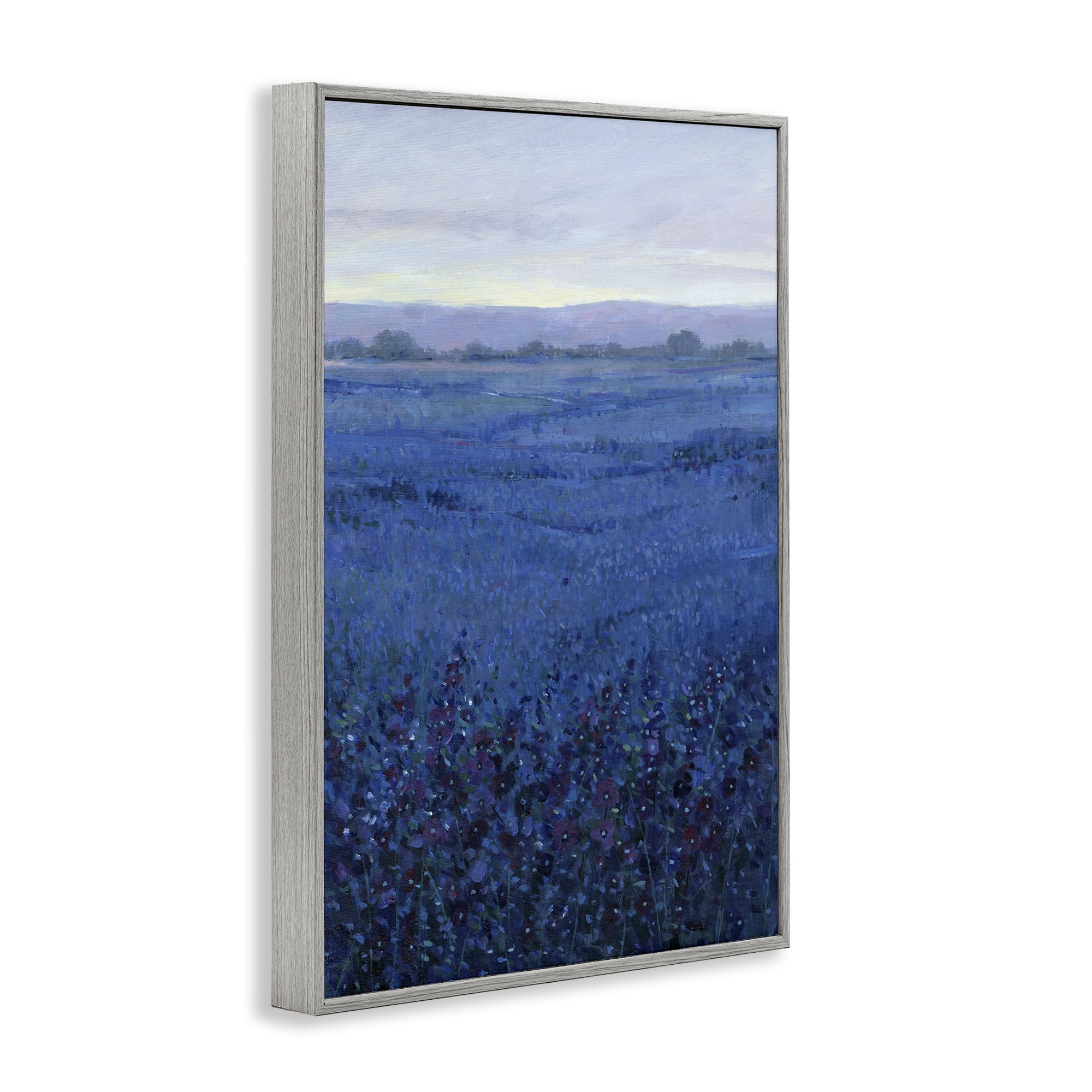 Stupell Industries Blue Country Fields Landscape Painting Gray Framed Art Print Wall Art, 16 x 24