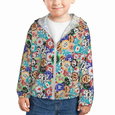 

Gaeub Colored Casino Chips Print Athletic Sun Protection Hoodie for Kids Long Sleeve Outdoor UV Shirt Running Fishing Top for Boys Girls-5 Years