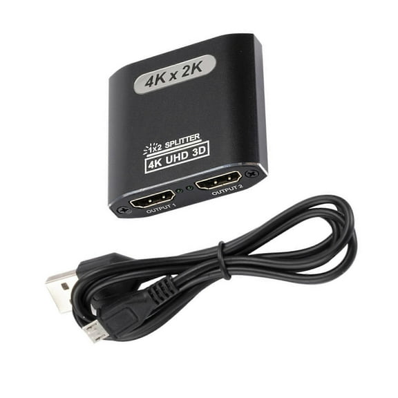 HDMI Splitter 1 In 2 Out - Aluminum 4K Signal V1.4 Powered HDCP Bypass Supports