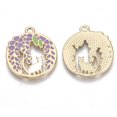 thumbnail image 2 of 5 colgantes de hoja de aleación con esmalte, planos y redondos, con forma de hoja y gato. Colgante dorado, morado medio, ideal para hacer joyas., 2 of 2