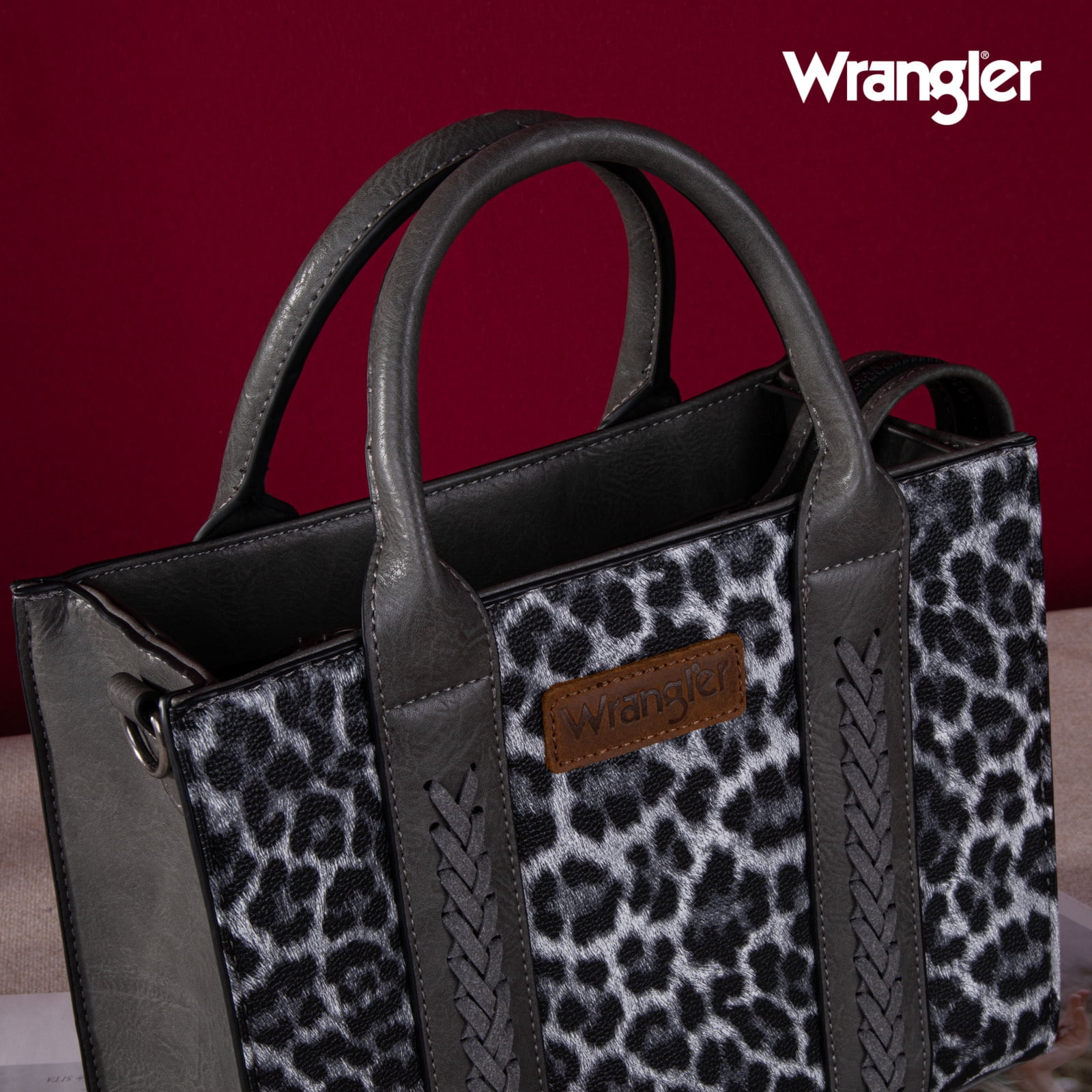 Wrangler Medium Tote Bag for Women Designer Satchel Handbags Top-handle Purses with Strap, Leopard-Light Grey