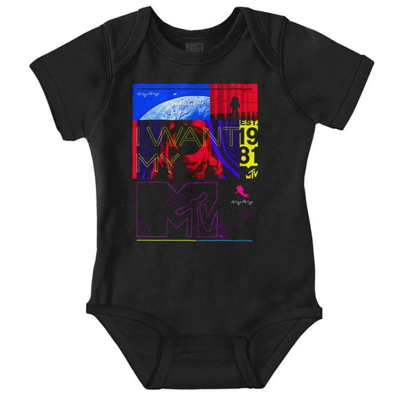 Retro I Want My MTV Moon Man Logo Romper Boys or Girls Infant Baby Brisco Brands NB