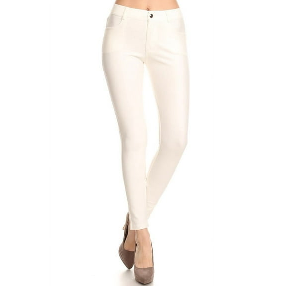 Yelete Lady's Mid-Rise Ponte Knit Skinny Pants Ivory - Women's Size s/m