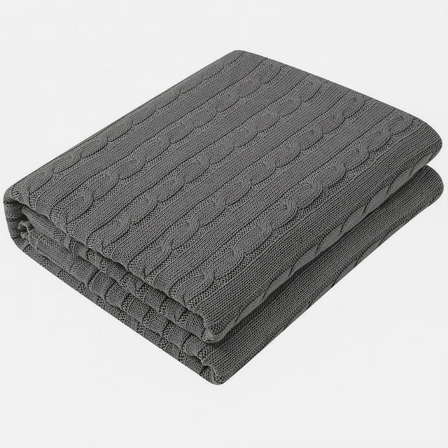 Cotton Blanket Soft Warm Cable Knit Throw Home Bedding Blankets Grey 50"x60"