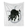 thumbnail image 1 of Zodiac Taurus Soft Flannel Fleece Throw Blanket, Black Silhouette of Animal Ox on Horoscope Astrology, Cozy Plush for Indoor and Outdoor Use, 60" x 80", Pale Grey Black White, by Ambesonne, 1 of 6