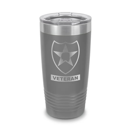 

2nd Infantry Division Veteran Tumbler 20 oz - Laser Engraved w/ Clear Lid - Stainless Steel - Vacuum Insulated - Double Walled - Travel Mug - 2id 2nd id second d korea retired vet - Gray
