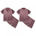 thumbnail image 6 of 5-14T Boys Girls Button Down Pajamas Kids Solid Pajamas Short Sleeve Top Shorts Sleepwear, 6 of 7