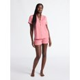 thumbnail image 3 of Joyspun Women’s Dreamy Soft Collection Notch Collar Knit Top and Boxer Shorts Pajama Set, Sizes XS-3X, 3 of 6