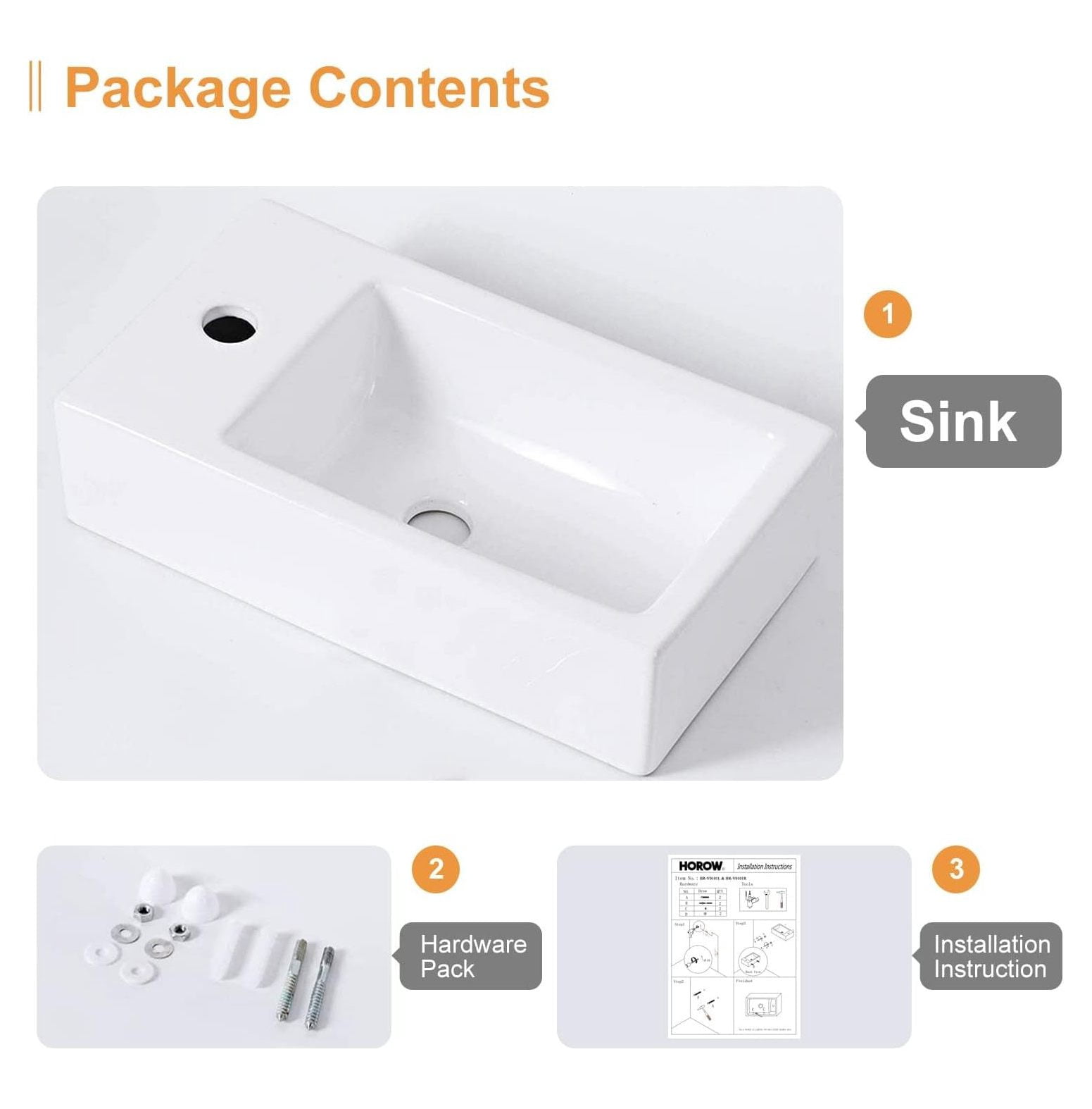 Small Bathroom Sink, CodYinFI 18" x10" Wall Mount Sink Rectangle White Porcelain Ceramic Vessel Sink for Tiny Bathrooms (Left Hand)