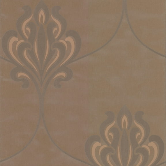Orfeo Brown Nouveau Damask Wallpaper, 20.5-in by 33-ft, 56.38 sq. ft.