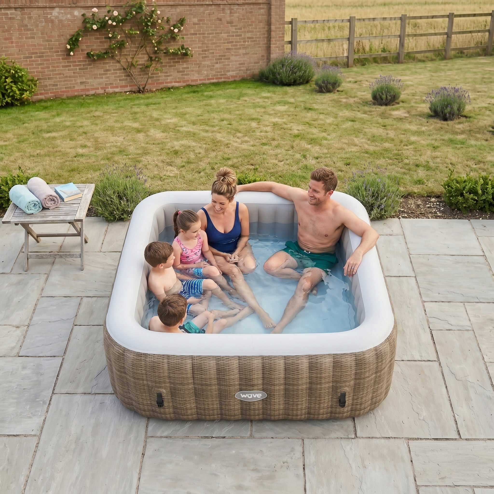 Wave Pacific 6-Person Inflatable Hot Tub, EnergySave Bundle | 130-Jet | Brown Rattan