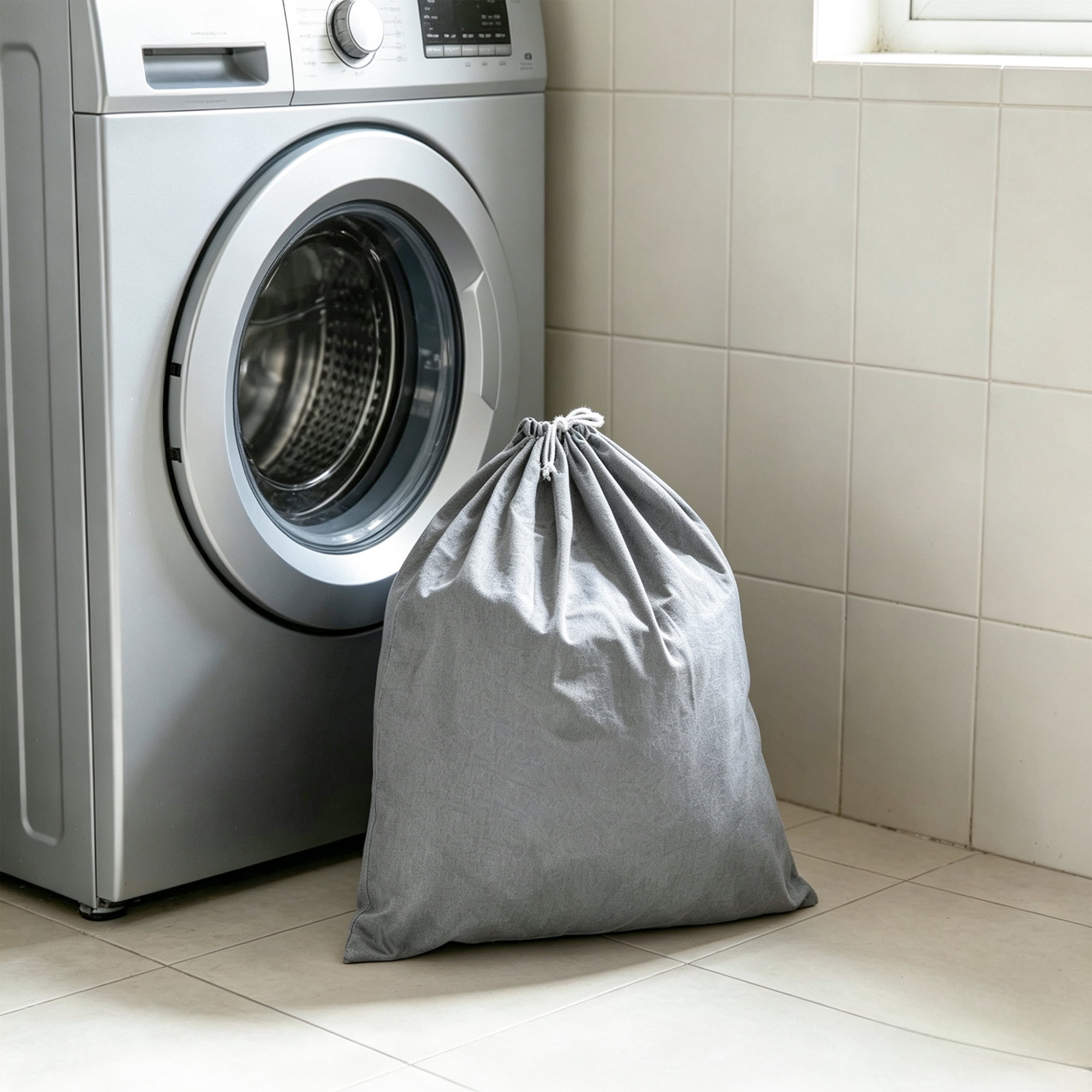 (3 pack) Mainstays Polyester and Cotton Laundry Bag, Durable Drawstring, For Clothing Transportation and Storage, Gray