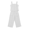thumbnail image 5 of Zynoxe Linen Sets for Women Two Piece Summer Square Neck Button Top Wide Leg Pants Matching Sets Business Casual Outfits for WomenWhiteS, 5 of 7