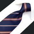 thumbnail image 4 of Mens Necktie Striped Dark Space Blue Orange Stripes Business Formal Woven XL Extra Long 63", 4 of 6