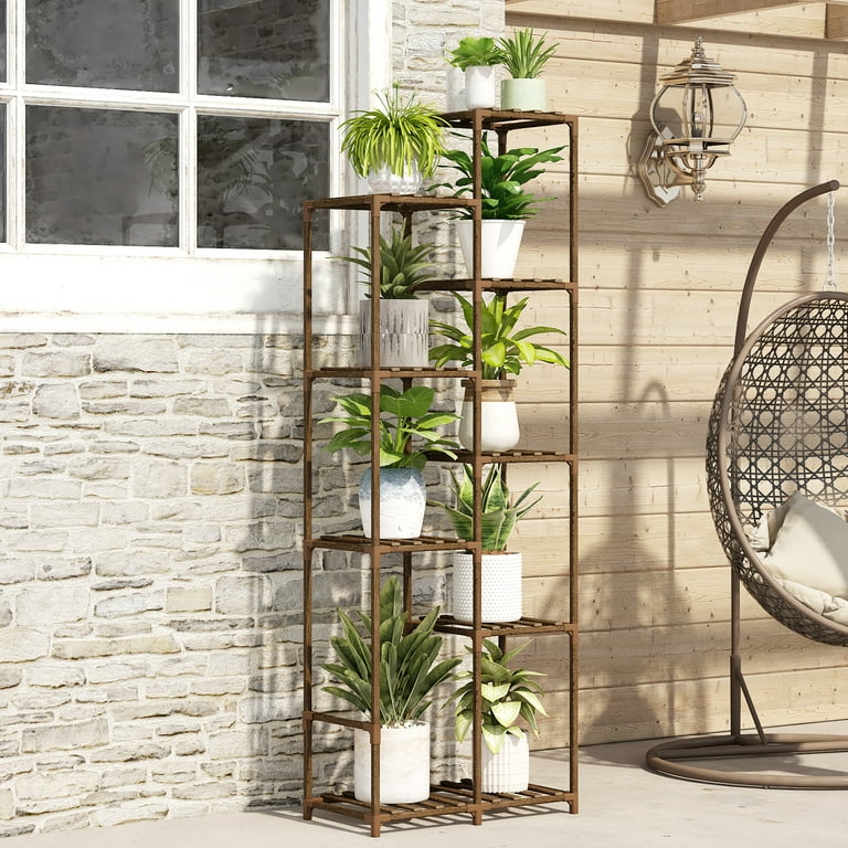 Tall Wooden Plant Stand for Indoor/Outdoor: Multi-Pot Holder for