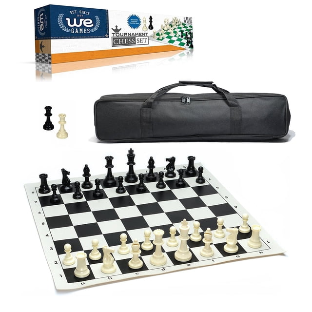 WE Games Complete Tournament Chess Set - Plastic Pieces - Roll-up Board - Canvas Bag