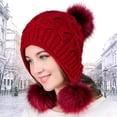 thumbnail image 2 of Bonnet à Rabat pour Femmes avec Pompon, Bonnet Épais et Chaud, Bonnet Tricoté pour l'Hiver, 2 of 10
