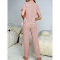 thumbnail image 5 of Defitshape Women's Summer Shorts Sleeve Pajama Pants Cinch Bottom Pant 2 Piece Lounge Cool Loungewear Crew Neck Home Elasthane Drawstring Nightwear Pink 0-2, 5 of 5