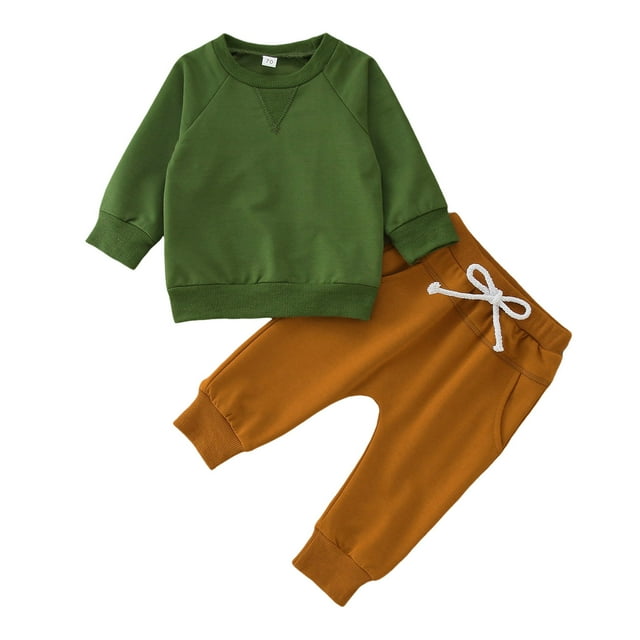 Gibobby Conjunto de sudadera para niña Conjunto de ropa de 2 piezas para niños pequeños, camisetas de manga larga de invierno, pantalones(Verde, 18-24 Meses)