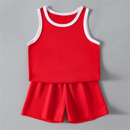 Toddler Baby Summer Outfits Comfy Casual Sleeveless Round Neck Tank Tops + Shorts Boys Girls 2 Pieces Workout Active Set Red 3-4 Years