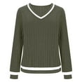thumbnail image 4 of LEBONYARD Women's Trendy V-Neck Groove Striped Lightweight Fleece Solid Colored Long Sleeve Casual Loose Warm Fit Knitted Pullover Base Layer Sweaters, 4 of 7