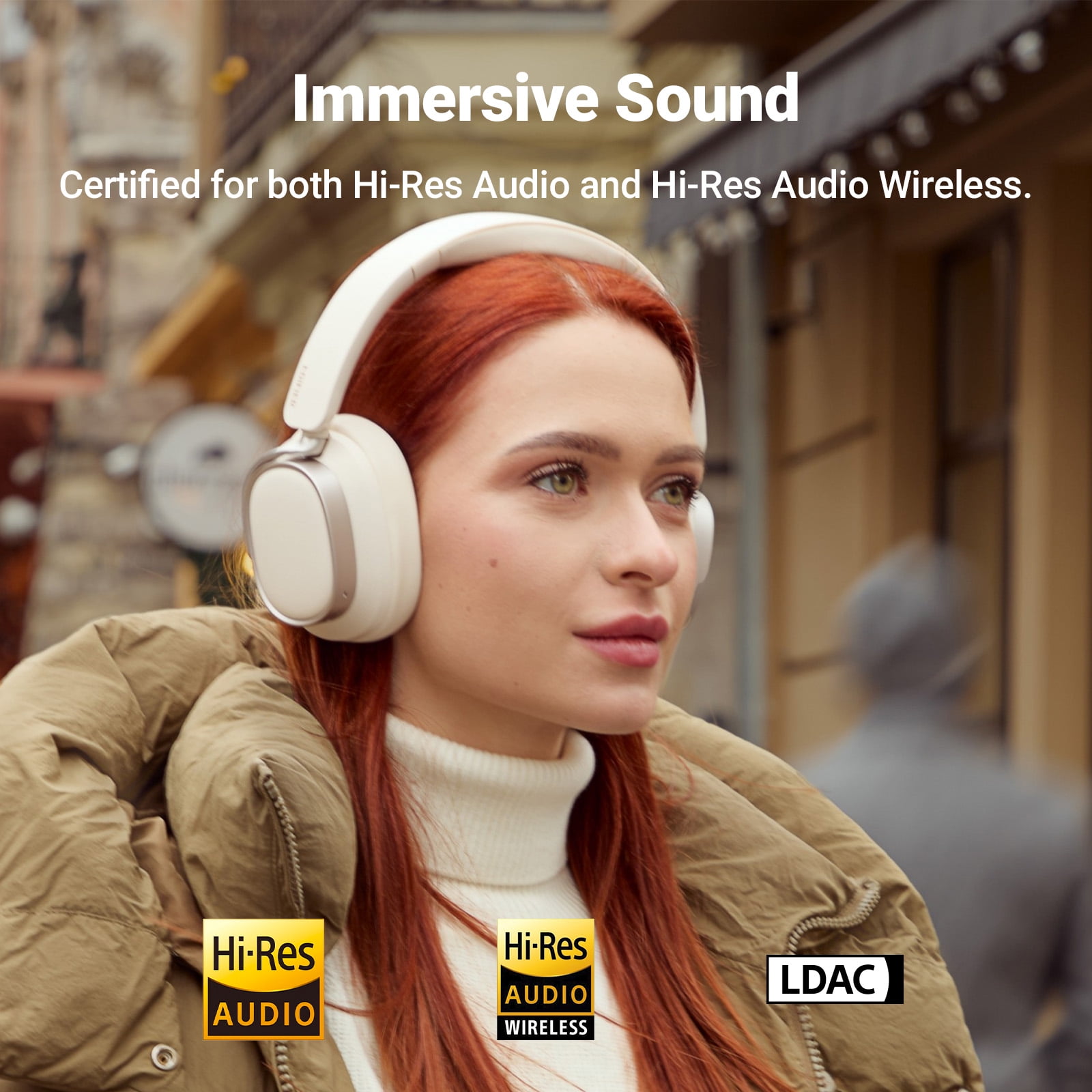 Edifier Bluetooth Active Noise Cancelling Headphones, 92H Playtime Hi-Res Audio Certified, Fast Charging - Ivory